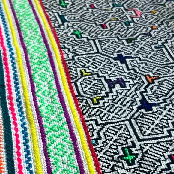 Colorful Peruvian shipibo hand embroidered Geometric Patterned Textile